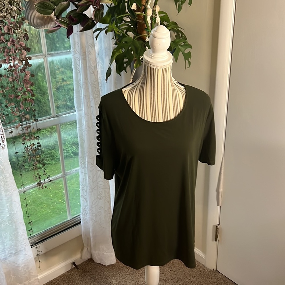 Michael Kors Open Shoulder Green Shirt- Size XL